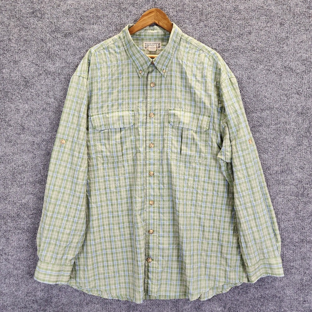 Duluth Trading Co Shirt Mens 2XLT Plaid Button Up Long Sleeve Outdoor Nylon